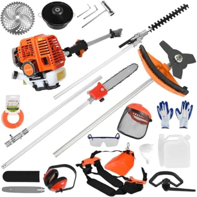 5in1 52CC Gas Powered Weed Eater Kit Brush Cutter Edge Trimmer Hedge Trimmer Pole Chainsaw For La 0