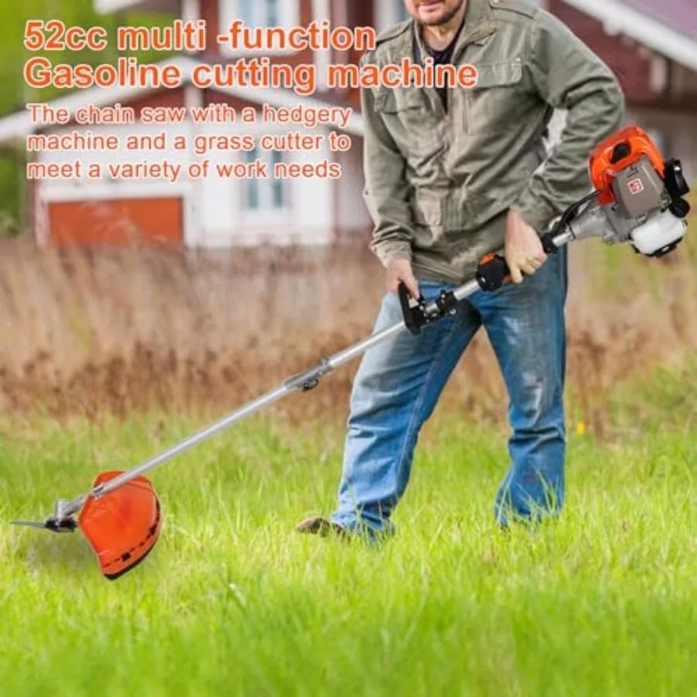 5in1 52CC Gas Powered Weed Eater Kit Brush Cutter Edge Trimmer Hedge Trimmer Pole Chainsaw For La 1