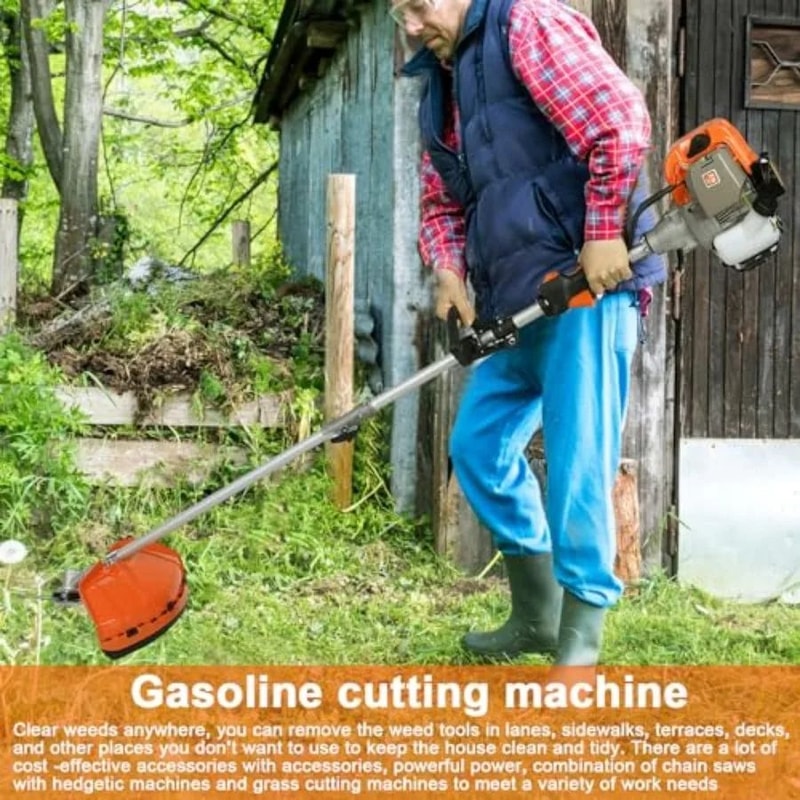 5in1 52CC Gas Powered Weed Eater Kit Brush Cutter Edge Trimmer Hedge Trimmer Pole Chainsaw For La 2