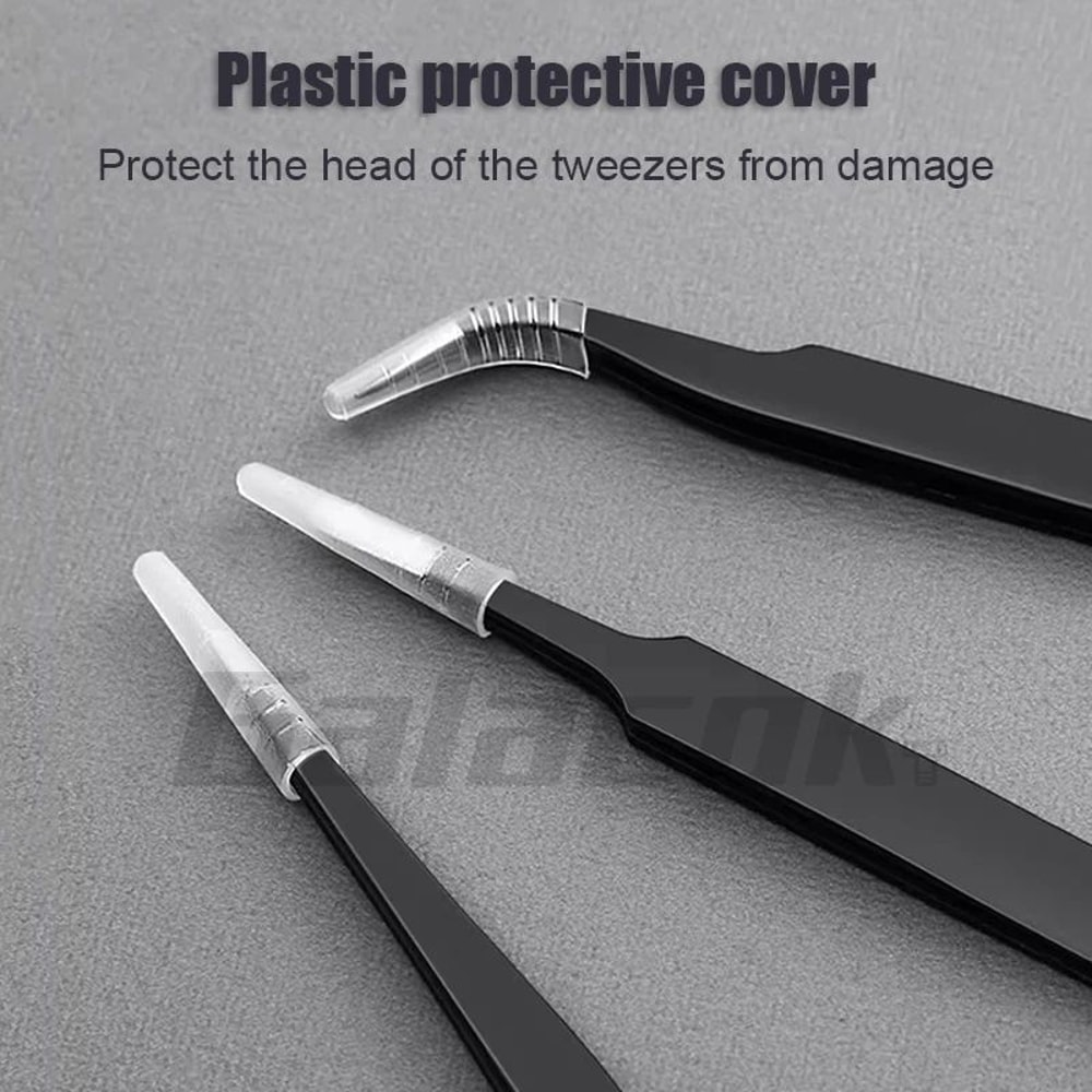 6 Pcs Antistatic Stainless Steel Tweezers Set Curved Straight Tips For Electronics Repair Model 4