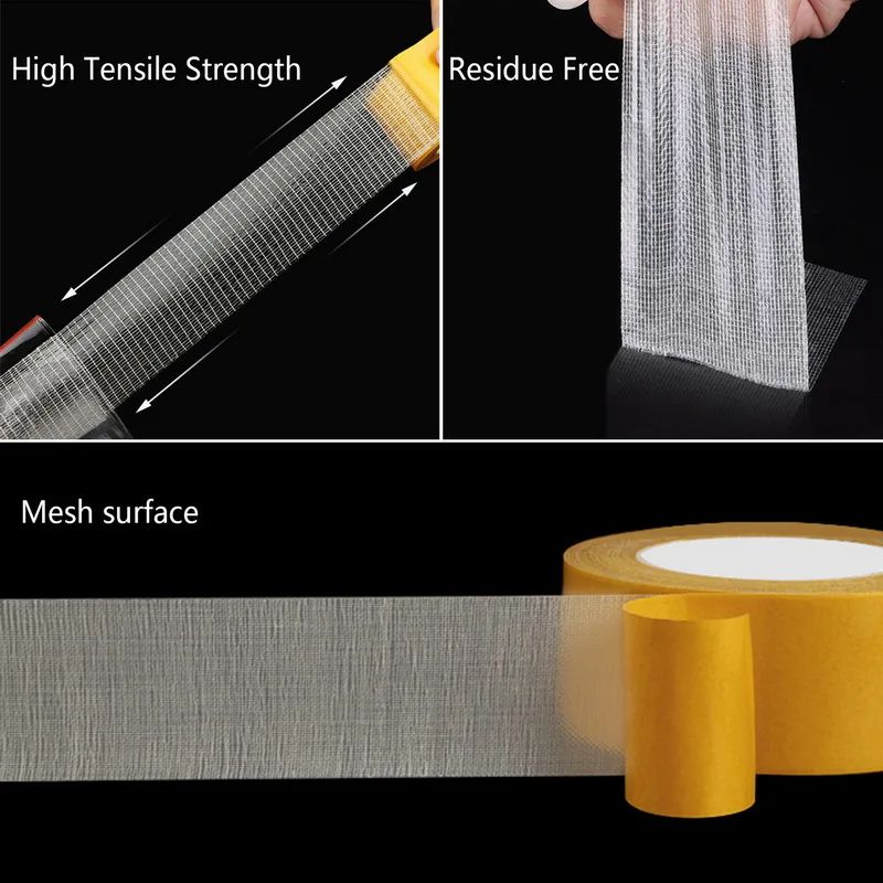 Heavy Duty Double Sided Mesh Tape Waterproof Traceless Grid Adhesive For Carpets Rugs Wall Mountin 1