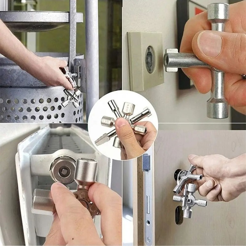 10in1 Multifunction Key Wrench Universal Cross Switch Tool Alloy Triangle Square For Electrical Cab 2