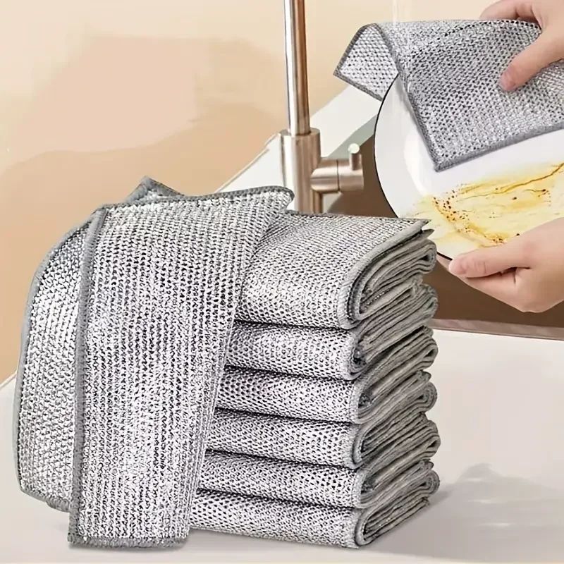 DoubleSided Steel Wire Dishcloth Scrubber Rag For Pots Pans Heavy Duty Kitchen Cleaning Cloth For 4