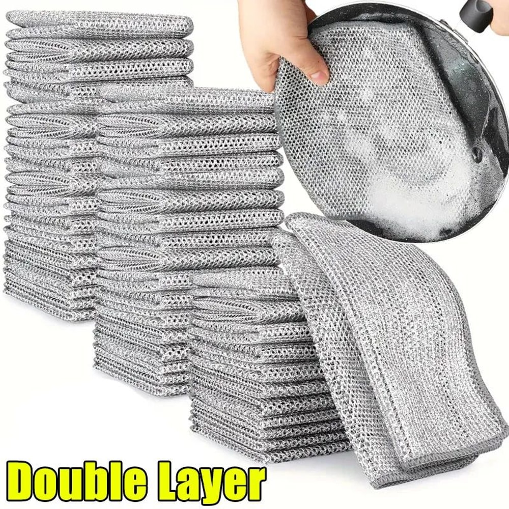 DoubleSided Steel Wire Dishcloth Scrubber Rag For Pots Pans Heavy Duty Kitchen Cleaning Cloth For 7