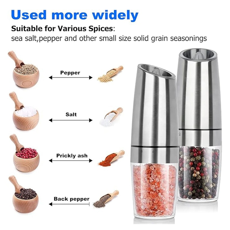 Gravity Electric Salt Pepper Grinder Set With LED Light OneHand Automatic Adjustable Coarseness S 2