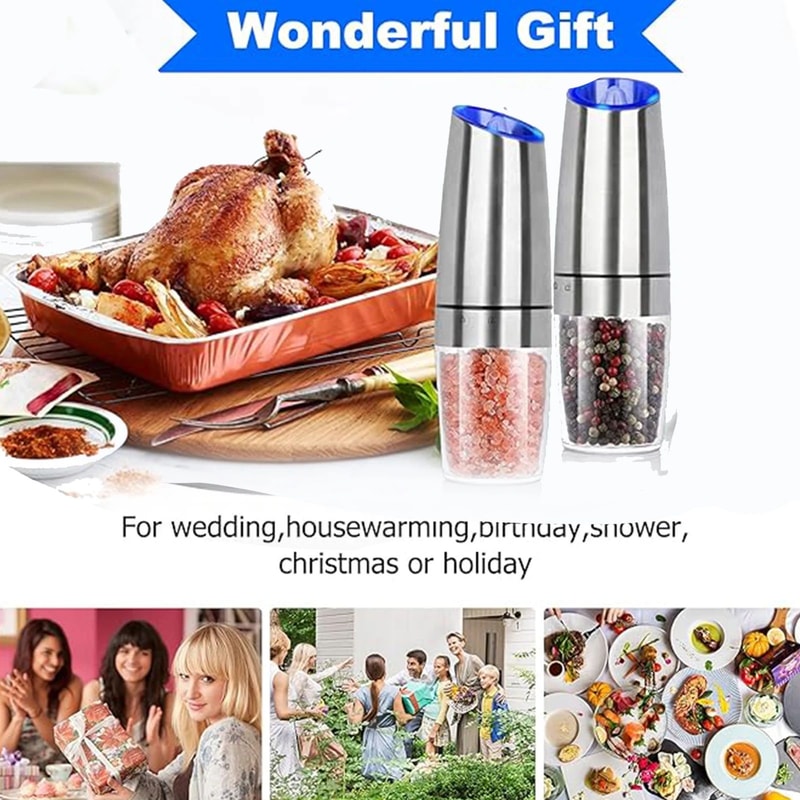 Gravity Electric Salt Pepper Grinder Set With LED Light OneHand Automatic Adjustable Coarseness S 5