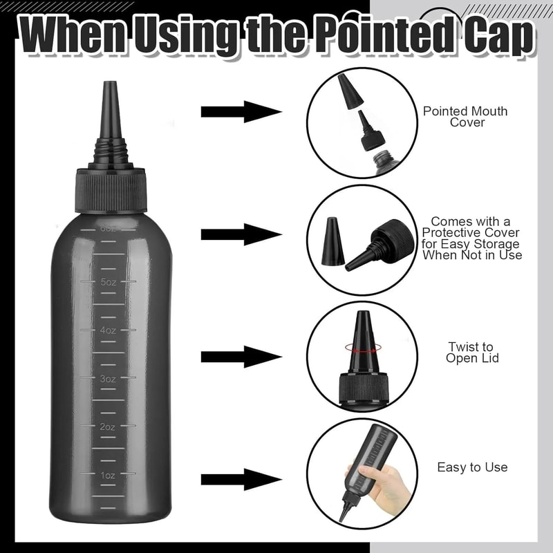 6oz Hair Oil Dye Applicator Bottle Set With Root Comb Tip 3 Pointed Nozzle Caps Scalp Roots Pre 1