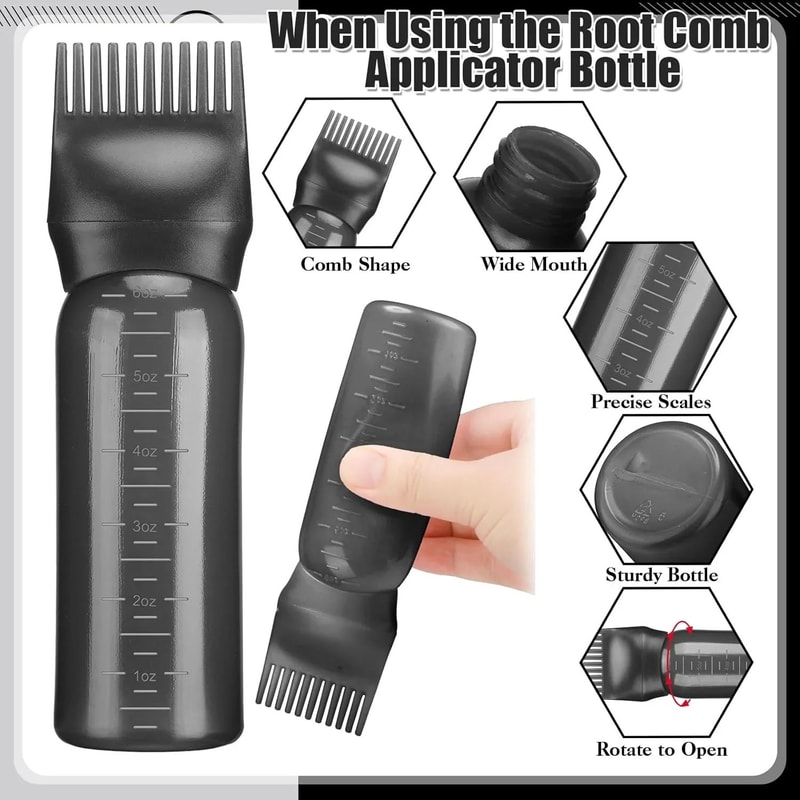 6oz Hair Oil Dye Applicator Bottle Set With Root Comb Tip 3 Pointed Nozzle Caps Scalp Roots Pre 2