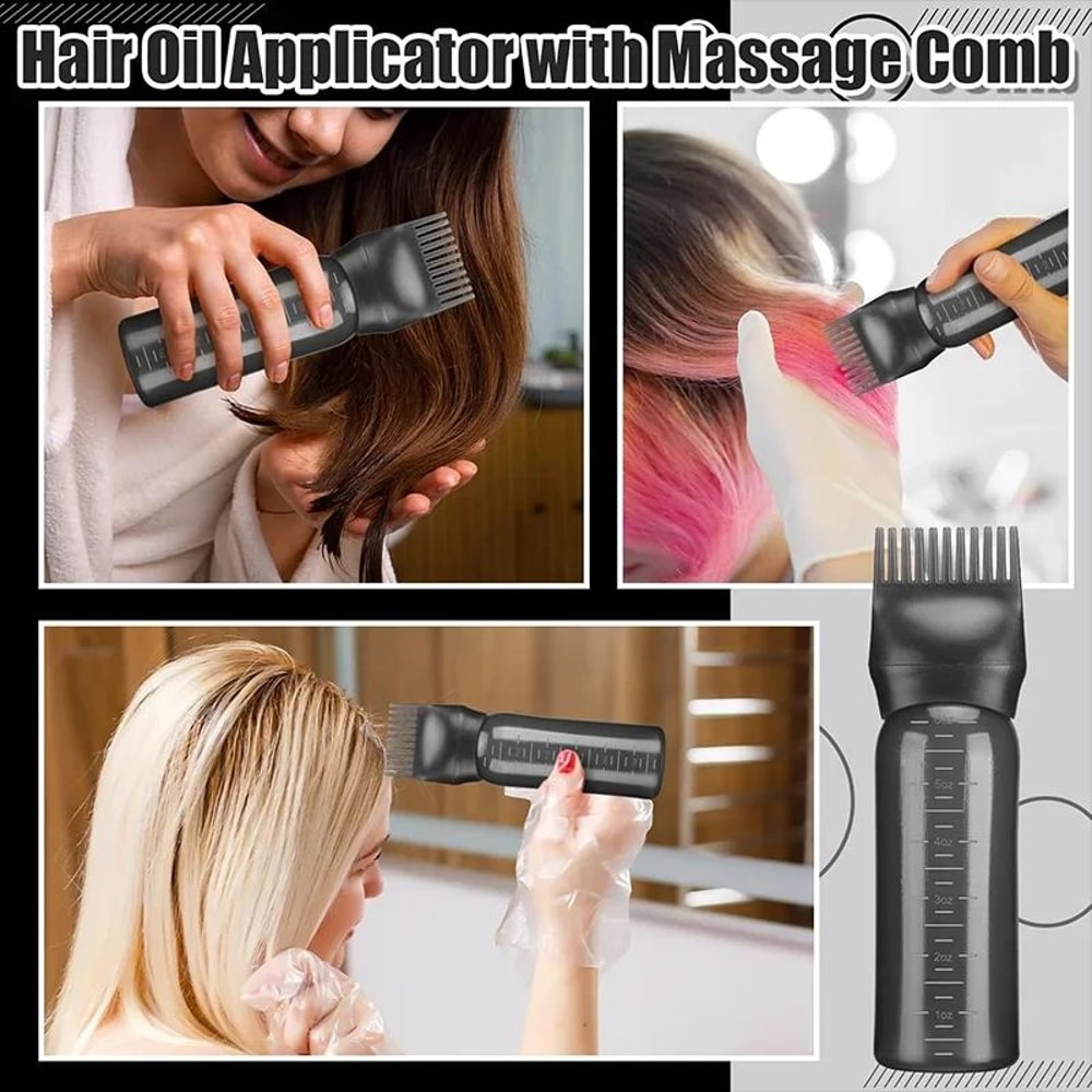 6oz Hair Oil Dye Applicator Bottle Set With Root Comb Tip 3 Pointed Nozzle Caps Scalp Roots Pre 3