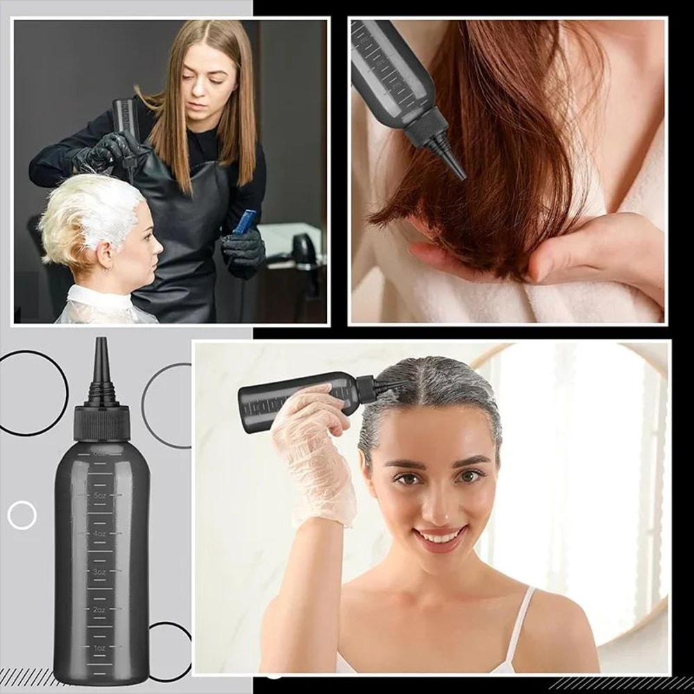 6oz Hair Oil Dye Applicator Bottle Set With Root Comb Tip 3 Pointed Nozzle Caps Scalp Roots Pre 4