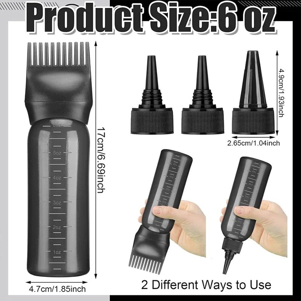 6oz Hair Oil Dye Applicator Bottle Set With Root Comb Tip 3 Pointed Nozzle Caps Scalp Roots Pre 5