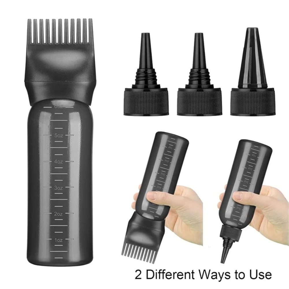 6oz Hair Oil Dye Applicator Bottle Set With Root Comb Tip 3 Pointed Nozzle Caps Scalp Roots Pre 6