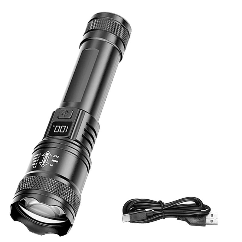 Rechargeable Zoomable LED Flashlight With LCD Power Display Waterproof High Power Torch For Camping 6
