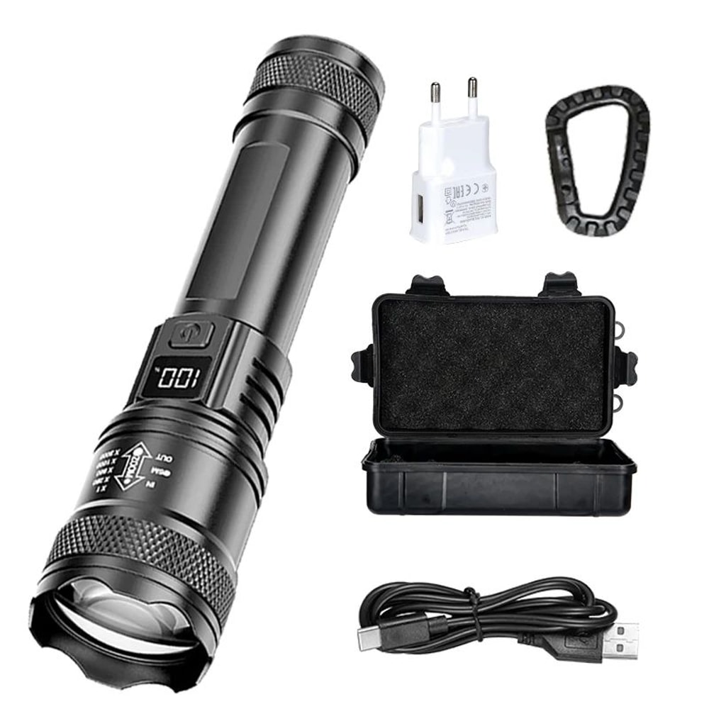 Rechargeable Zoomable LED Flashlight With LCD Power Display Waterproof High Power Torch For Camping 8