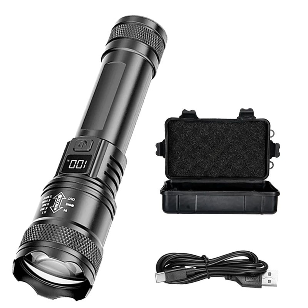 Rechargeable Zoomable LED Flashlight With LCD Power Display Waterproof High Power Torch For Camping 9