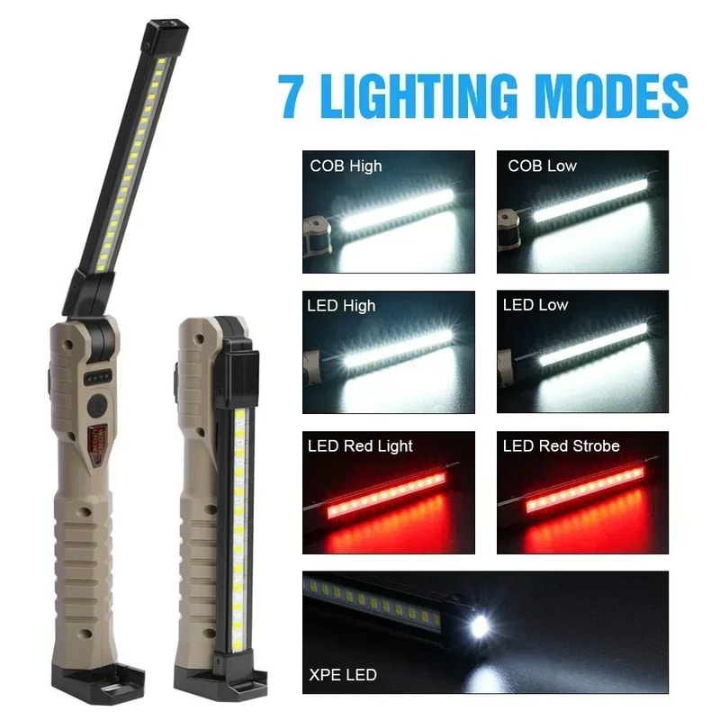 Folding COB XPE LED Work Light Flashlight Rechargeable Inspection Torch With Red SOS Strobe For Ca 2