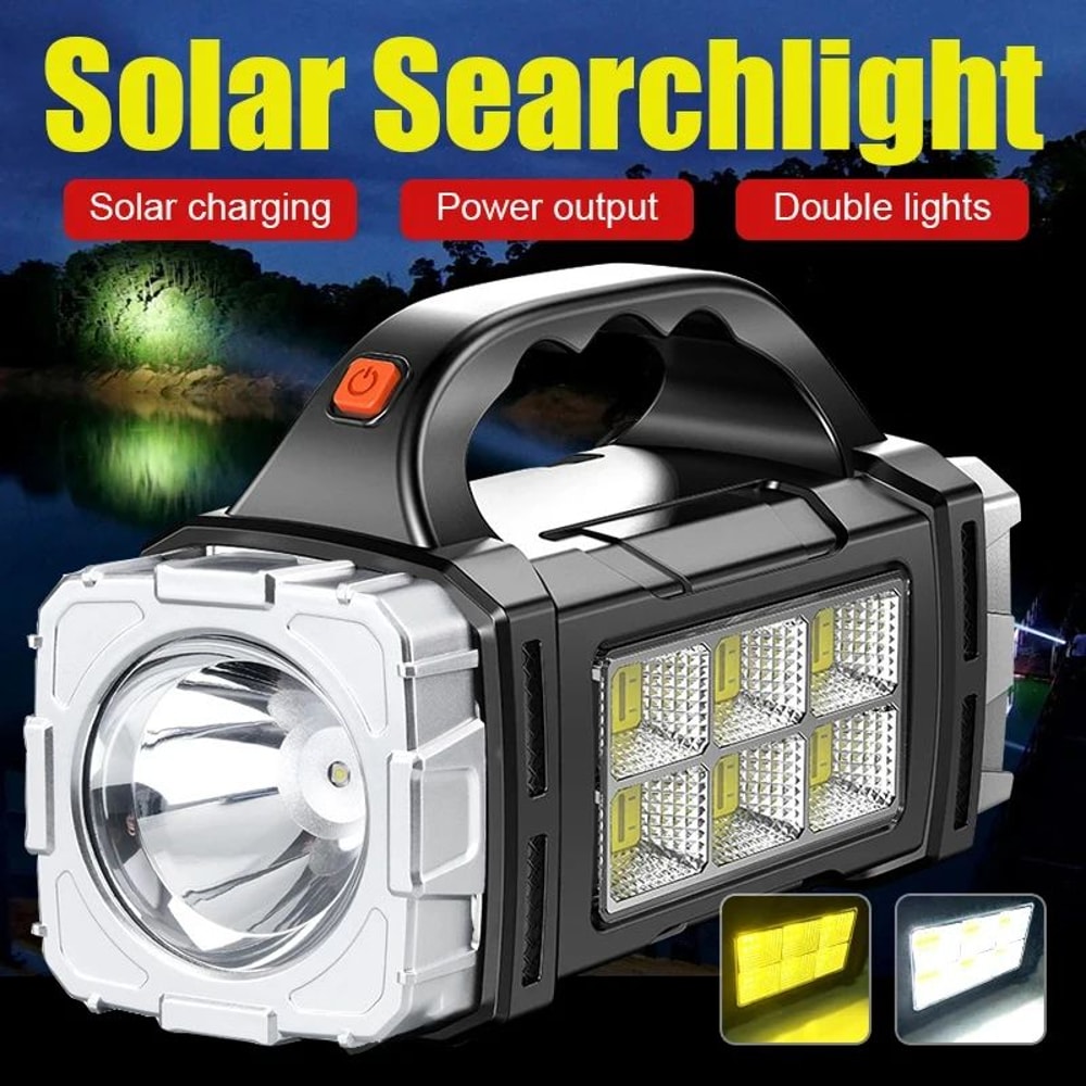 Powerful USB Solar Rechargeable LED Flashlight COB Camping Searchlight Torch With Power Bank Emer 0