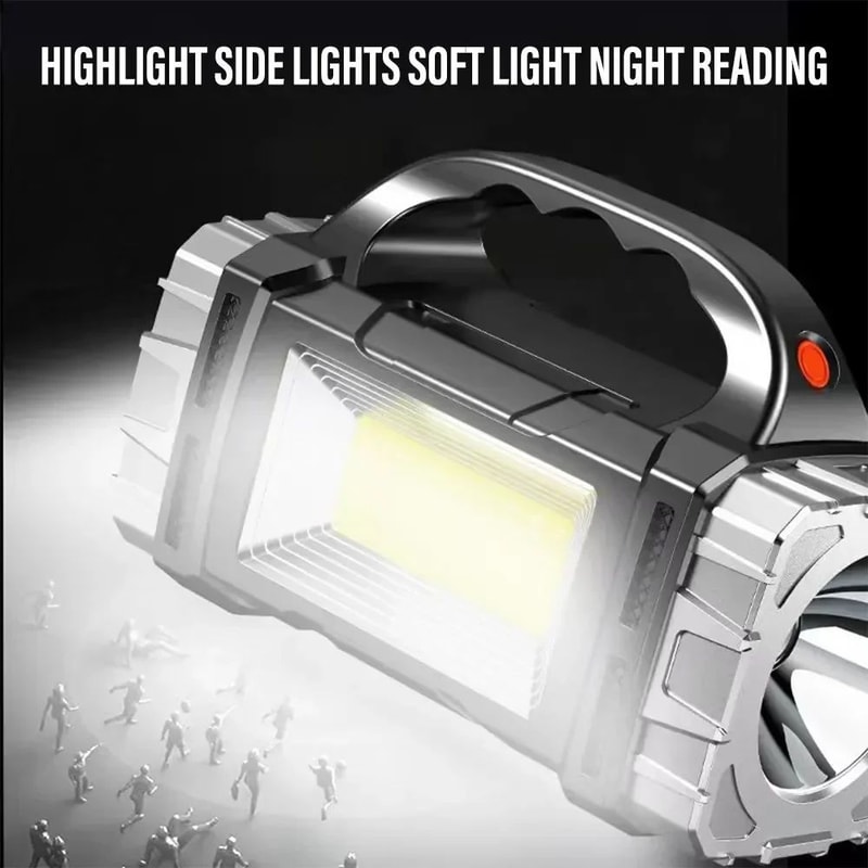 Powerful USB Solar Rechargeable LED Flashlight COB Camping Searchlight Torch With Power Bank Emer 2