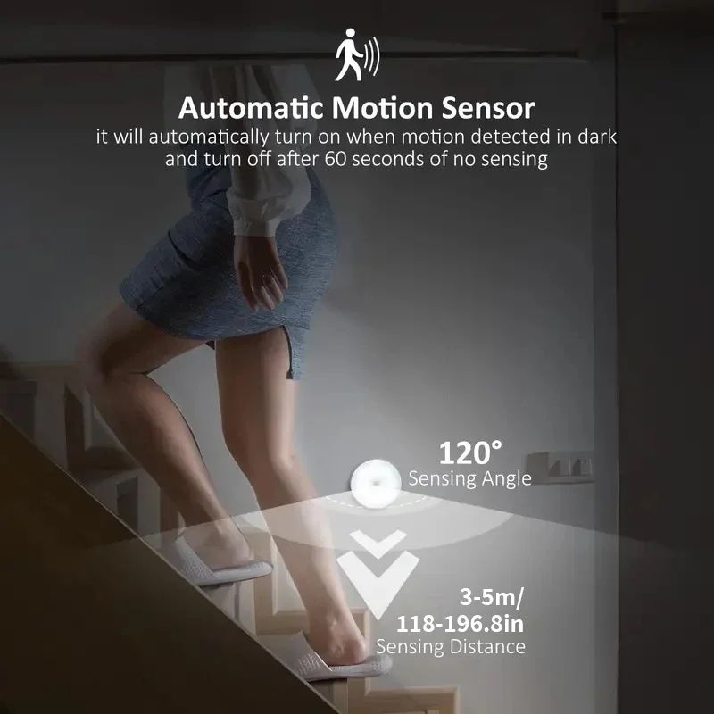 Motion Sensor LED Night Light USB Rechargeable Wireless Closet Cabinet Light For Kitchen Stairs W 1