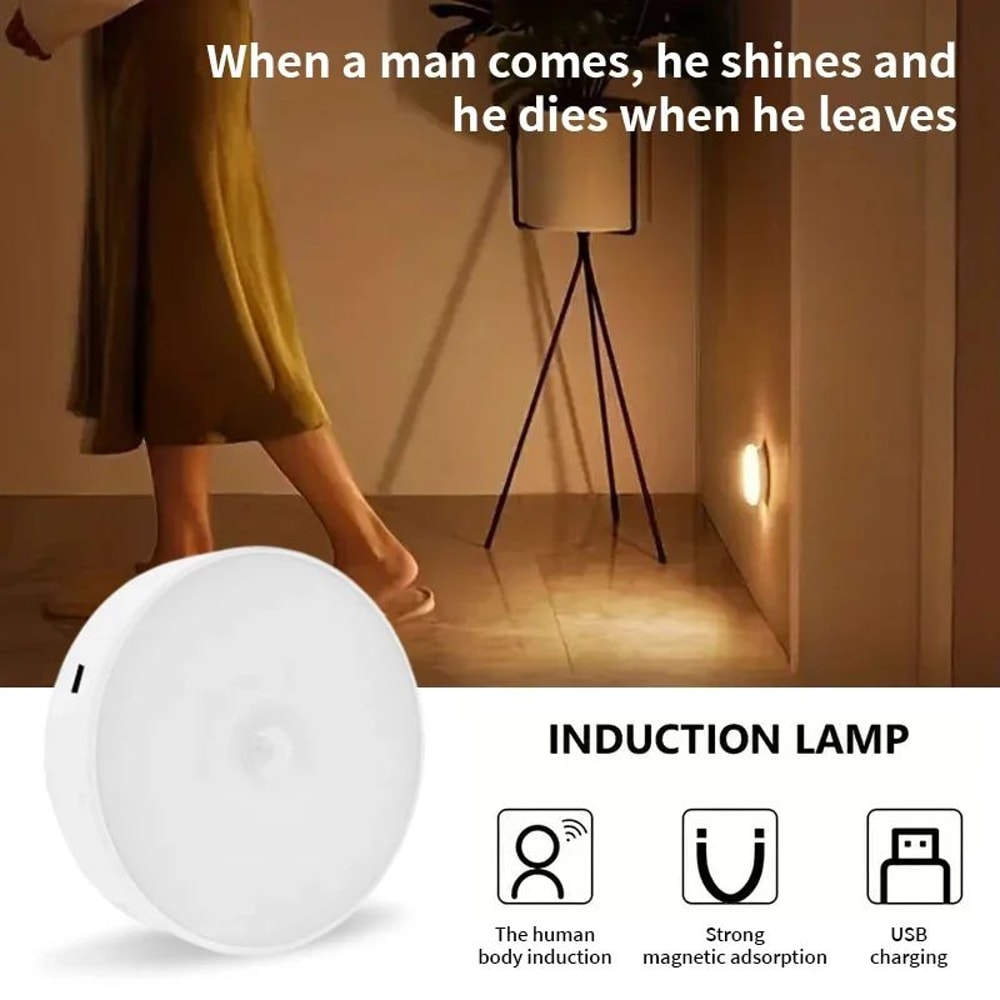 Motion Sensor LED Night Light USB Rechargeable Wireless Closet Cabinet Light For Kitchen Stairs W 2