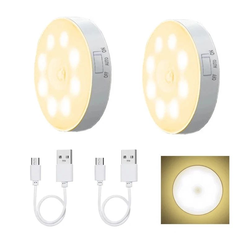 Motion Sensor LED Night Light USB Rechargeable Wireless Closet Cabinet Light For Kitchen Stairs W 6