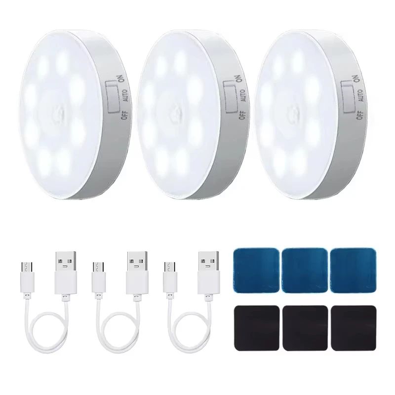 Motion Sensor LED Night Light USB Rechargeable Wireless Closet Cabinet Light For Kitchen Stairs W 15