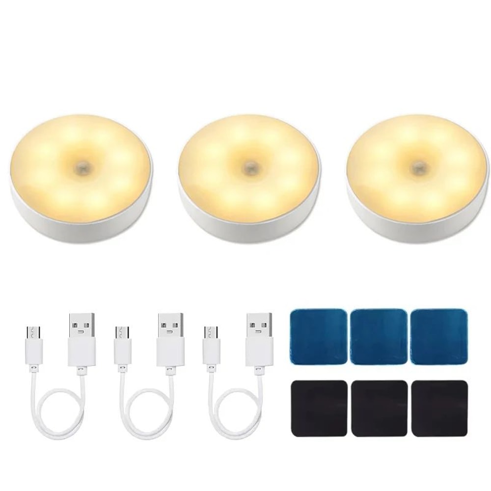 Motion Sensor LED Night Light USB Rechargeable Wireless Closet Cabinet Light For Kitchen Stairs W 12