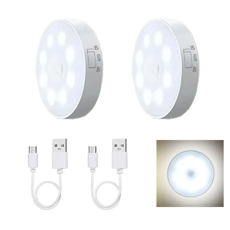 Motion Sensor LED Night Light USB Rechargeable Wireless Closet Cabinet Light For Kitchen Stairs W 14