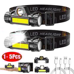 1–5 pcs rechargeable cob led headlamp with strong magnet – super bright waterproof head torch for fishing & outdoor work