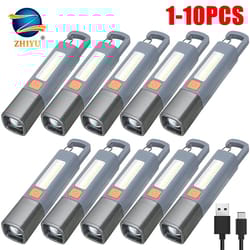 1–10 pcs usb rechargeable xpe led flashlight with hook – super bright zoomable waterproof torch for camping & emergency