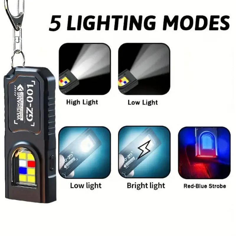 Mini COB LED Keychain Flashlight USB Rechargeable Waterproof Pocket Work Light Keyring Lamp For Ca 1