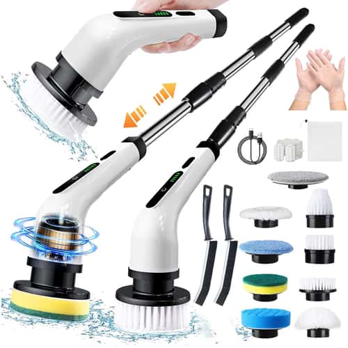 2025 Electric Rotating Floor Scrubber Brush – Rechargeable Power Shower & Tile Cleaner with 9 Heads, Dual Speed