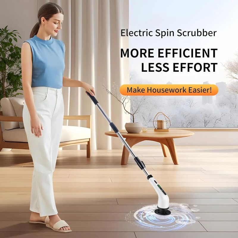 2025 Electric Rotating Floor Scrubber Brush Rechargeable Power Shower Tile Cleaner With 9 Heads D 1
