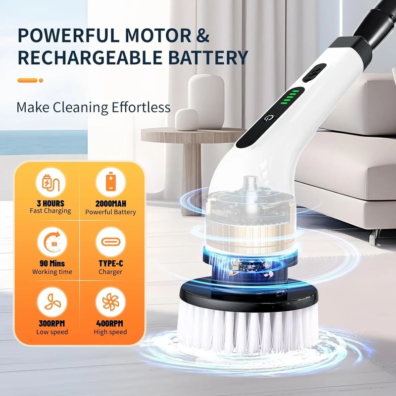 2025 Electric Rotating Floor Scrubber Brush Rechargeable Power Shower Tile Cleaner With 9 Heads D 2
