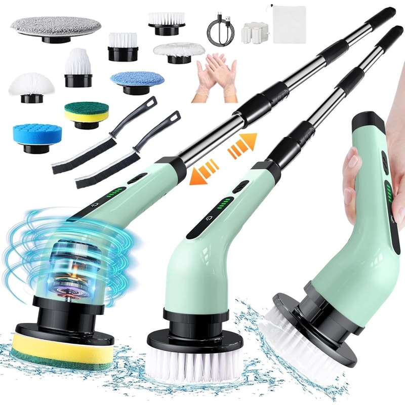 2025 Electric Rotating Floor Scrubber Brush Rechargeable Power Shower Tile Cleaner With 9 Heads D 7