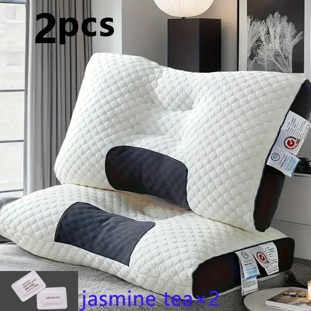2 Pcs Knitted Neck Support Pillows With Removable Case Ergonomic Bed Pillow Set For Side Back Sto 0
