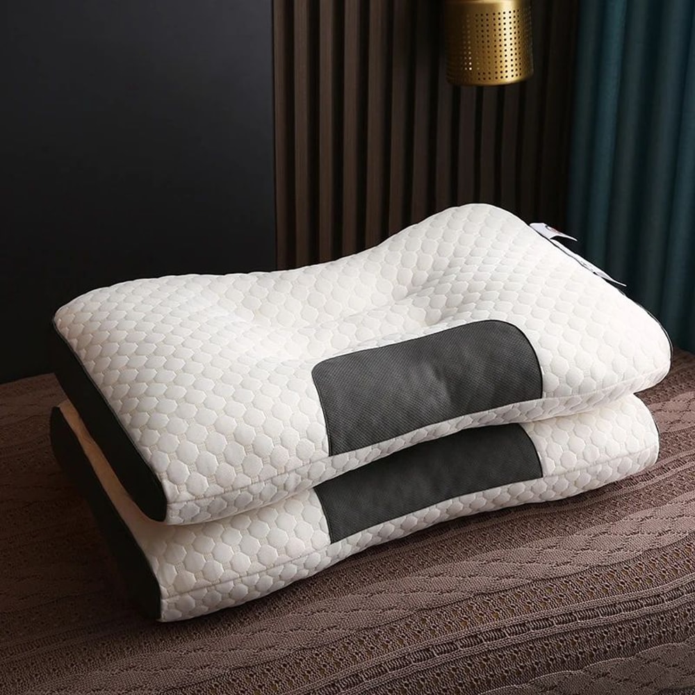 2 Pcs Knitted Neck Support Pillows With Removable Case Ergonomic Bed Pillow Set For Side Back Sto 1