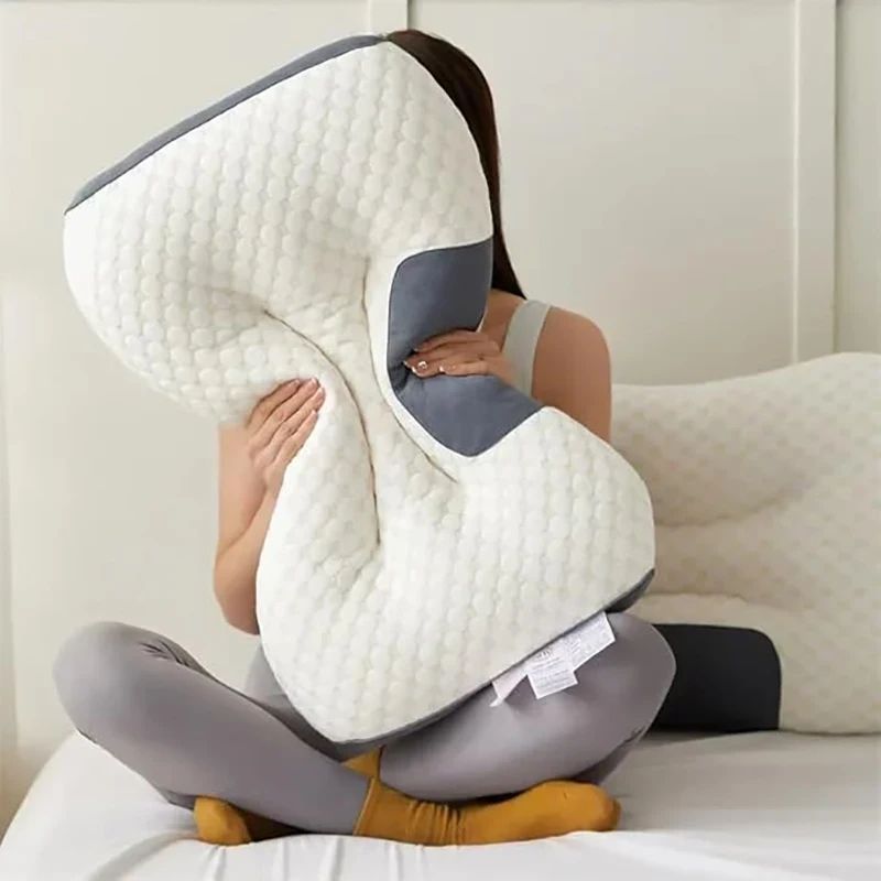 2 Pcs Knitted Neck Support Pillows With Removable Case Ergonomic Bed Pillow Set For Side Back Sto 5