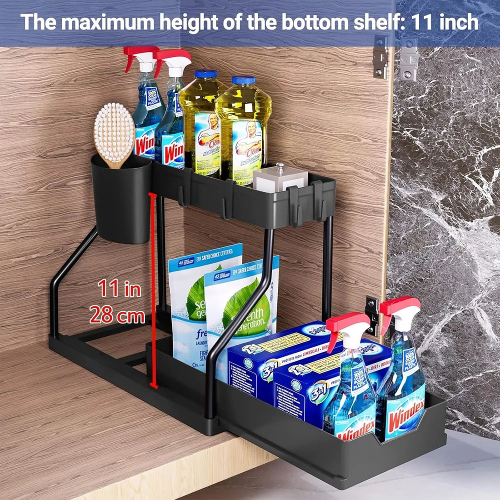 Under Sink Storage Organizer With Dual Slide Drawers PullOut Cabinet Shelf Rack For Kitchen Bathro 2