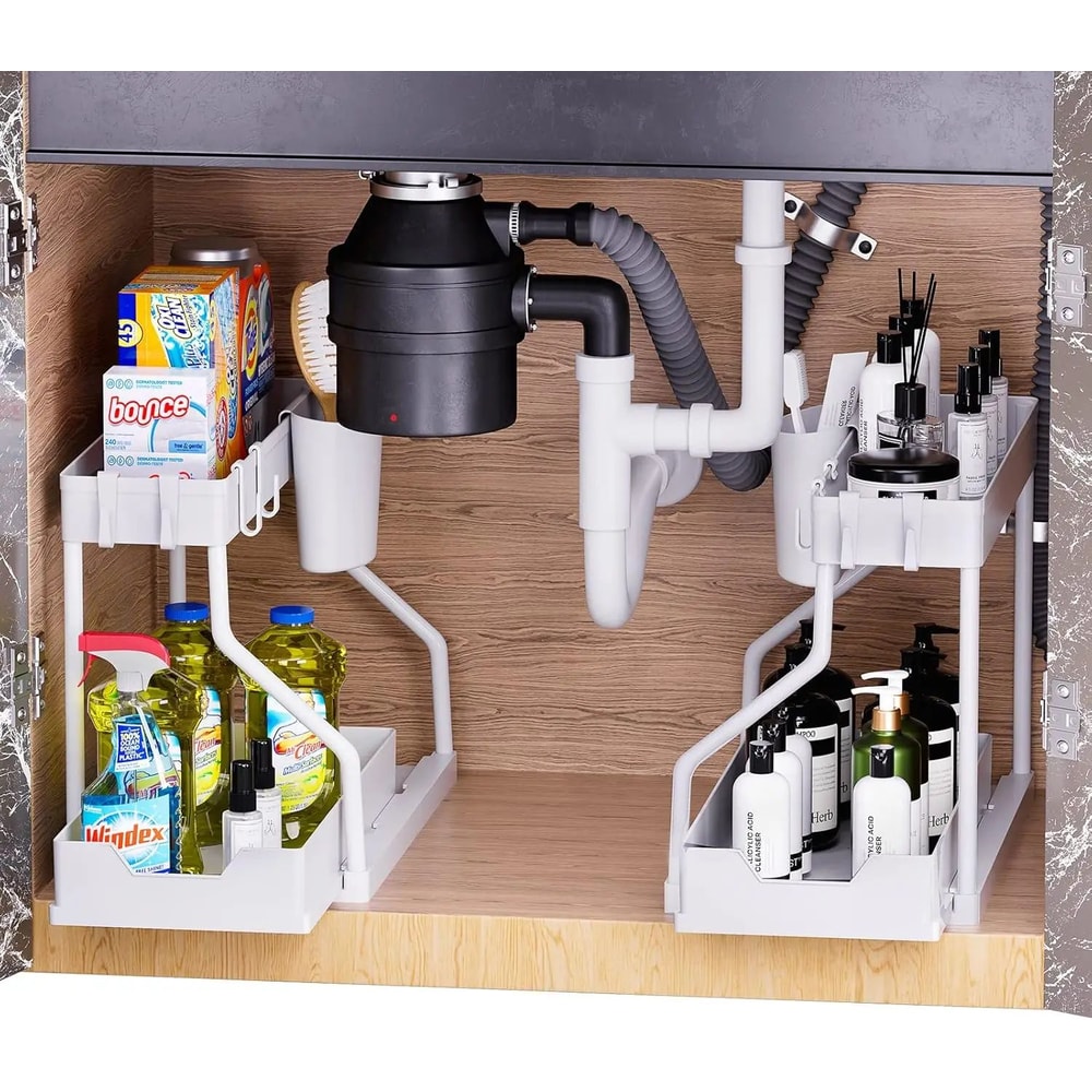 Under Sink Storage Organizer With Dual Slide Drawers PullOut Cabinet Shelf Rack For Kitchen Bathro 7