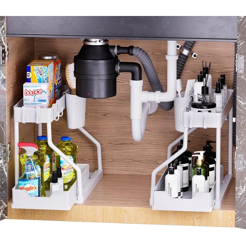 Under Sink Storage Organizer With Dual Slide Drawers PullOut Cabinet Shelf Rack For Kitchen Bathro 7