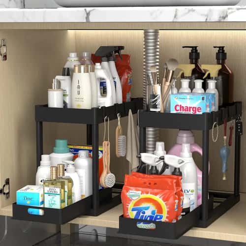 2-Tier Sink Storage Rack Organizer – Space-Saving Kitchen Cabinet Shelf & Bathroom Counter Basket for Essentials