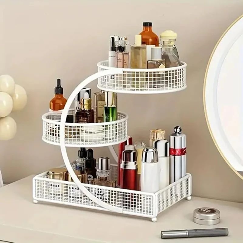 3Tier Round Metal Storage Rack No Assembly Fruit Basket Cosmetic Organizer For Kitchen Countertop 0
