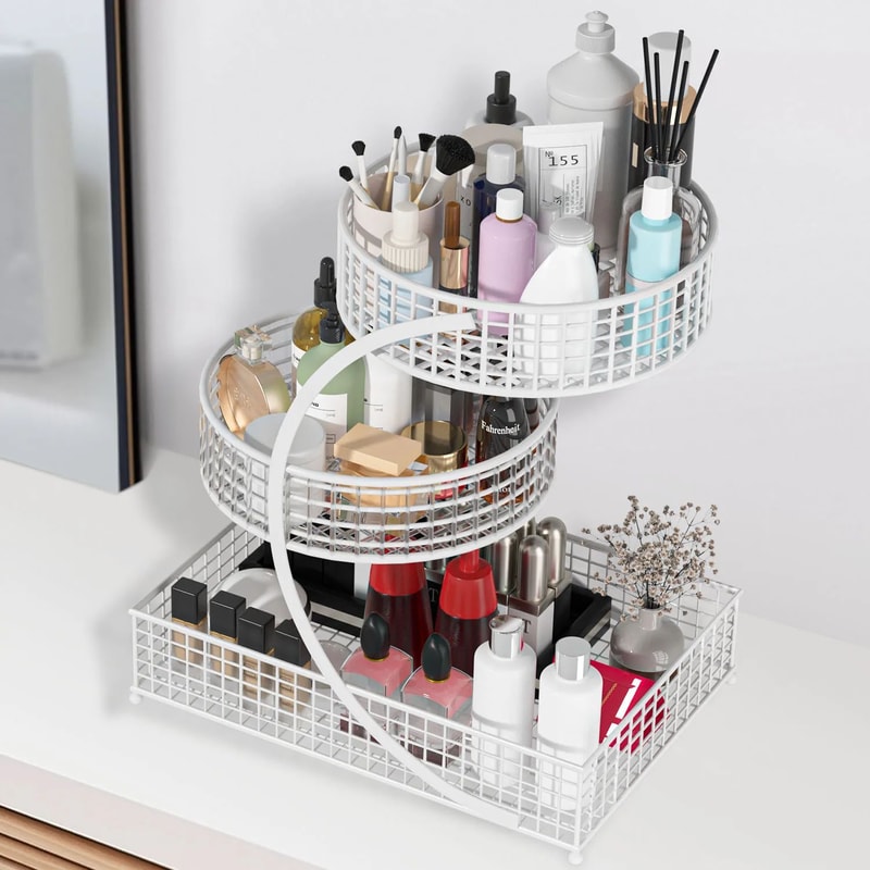 3Tier Round Metal Storage Rack No Assembly Fruit Basket Cosmetic Organizer For Kitchen Countertop 1