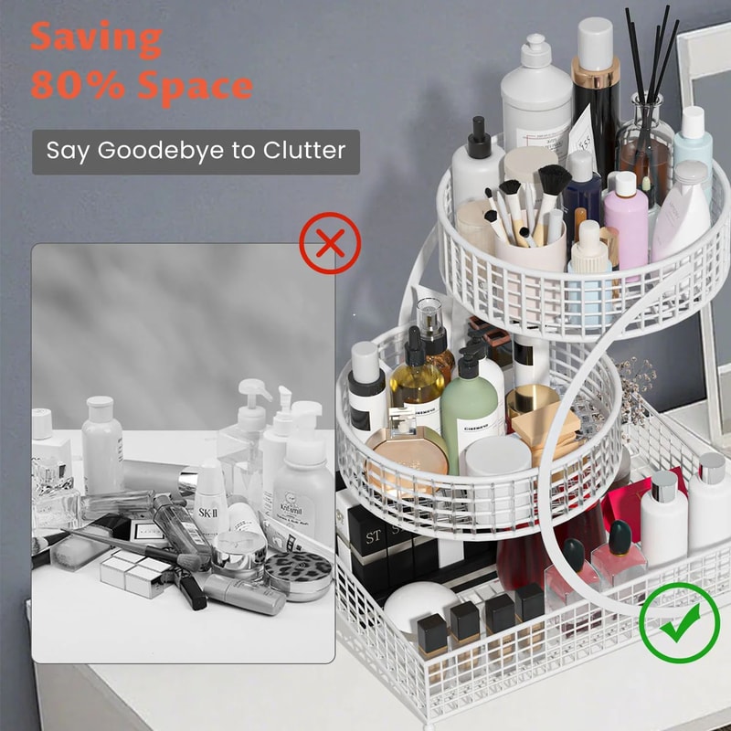 3Tier Round Metal Storage Rack No Assembly Fruit Basket Cosmetic Organizer For Kitchen Countertop 2