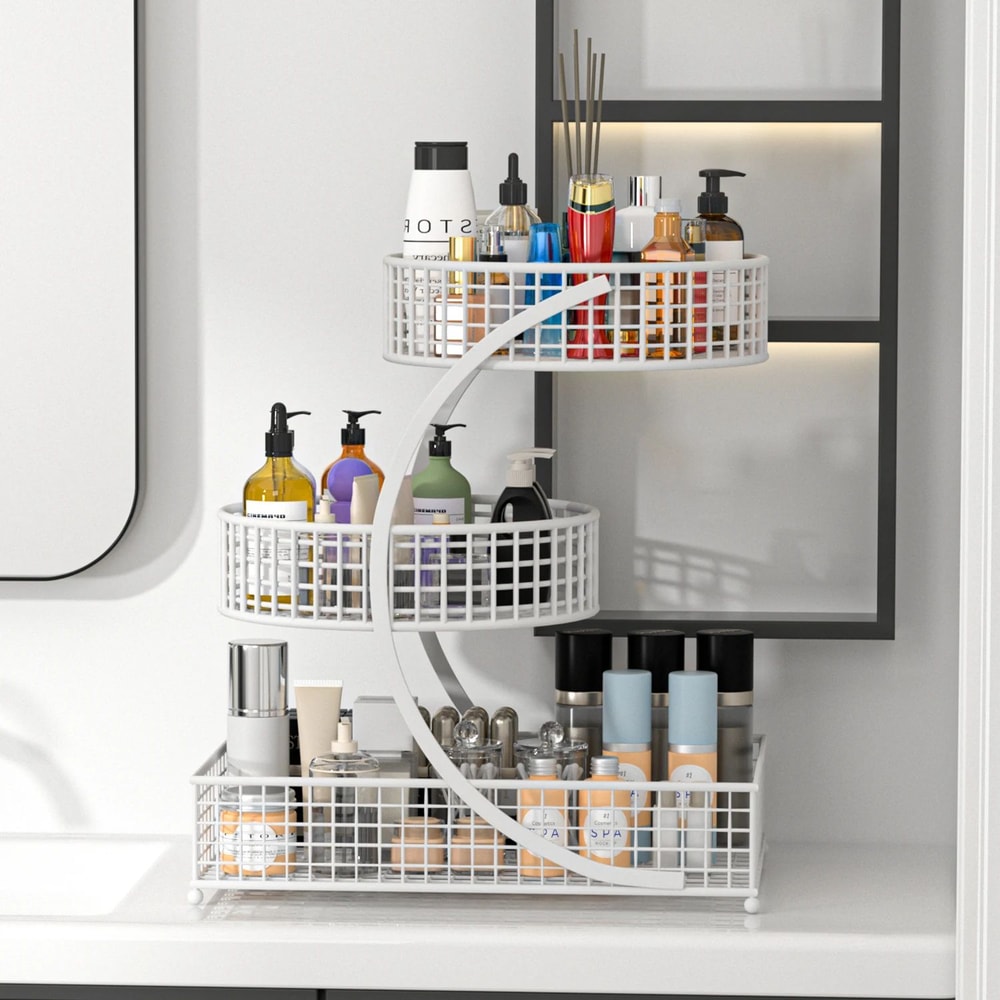 3Tier Round Metal Storage Rack No Assembly Fruit Basket Cosmetic Organizer For Kitchen Countertop 3