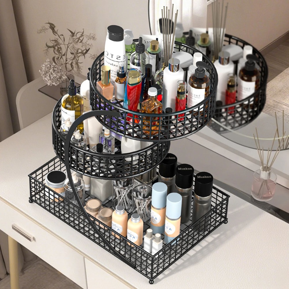 3Tier Round Metal Storage Rack No Assembly Fruit Basket Cosmetic Organizer For Kitchen Countertop 6
