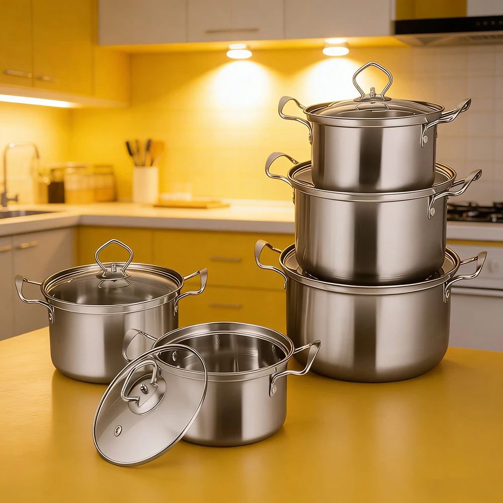 15 Pcs Stainless Steel Cookware Set Nonstick Pots Pans With Frying Pan Wok Stew Pot Durable Kitc 0