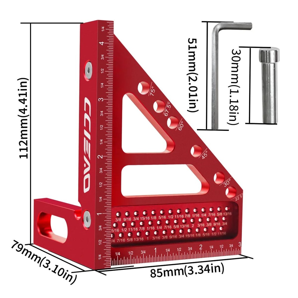Imperial 3D MultiAngle Measuring Ruler Aluminum 4590 Square Protractor For Woodworking Carpentry 1