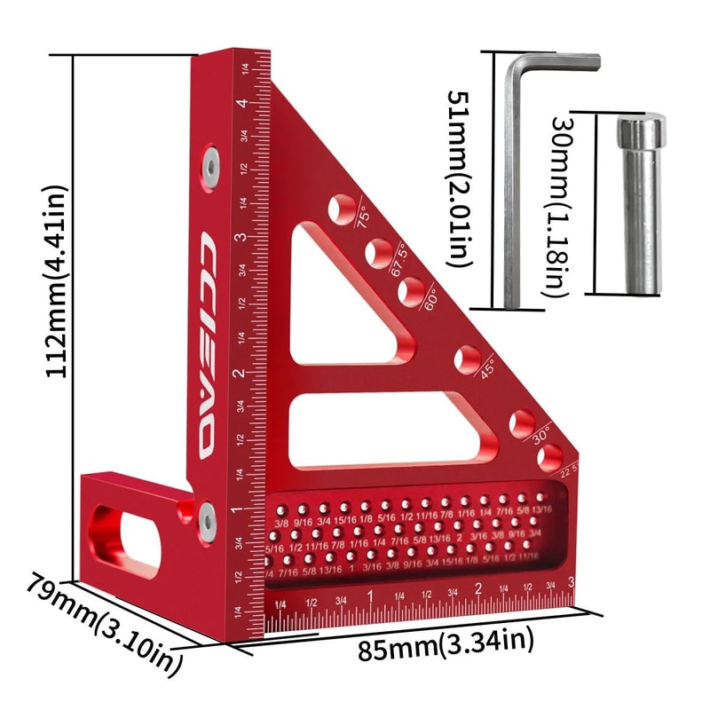 Imperial 3D MultiAngle Measuring Ruler Aluminum 4590 Square Protractor For Woodworking Carpentry 1